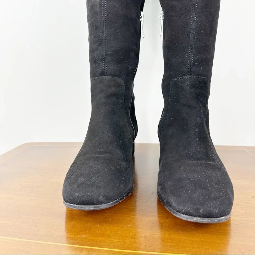 Aquatalia Talia Black Suede Over‎ the Knee Boot Riding Boot with Buckle Accent 8